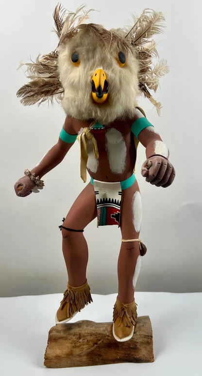 Hopi Owl Kachina Native American Carved Wood Figure, Signed, Late 20th Century 1990's