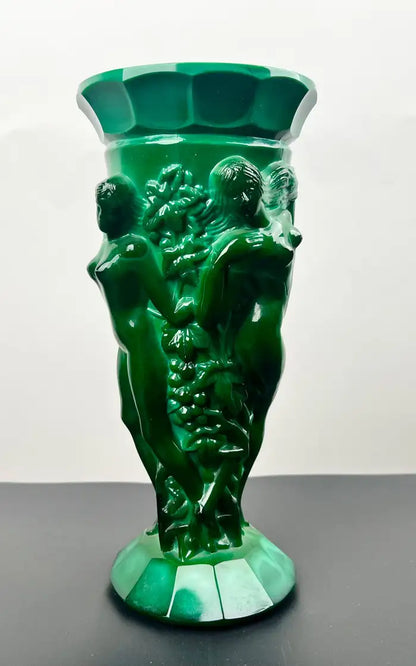 Curt Schlevogt Art Deco Malachite Glass Vase, 1930's