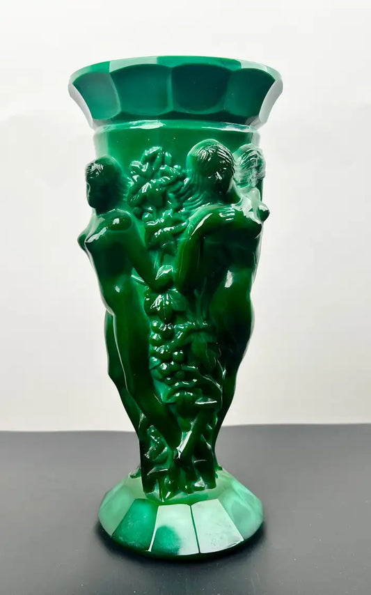 Curt Schlevogt Art Deco Malachite Glass Vase, 1930's