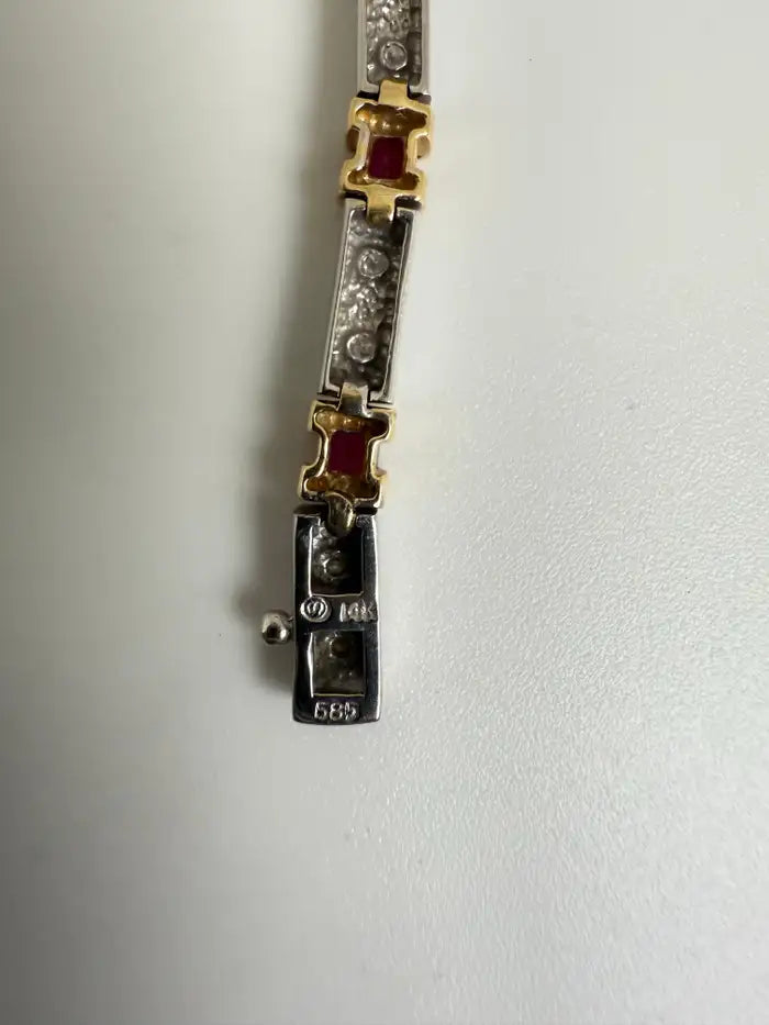 Art Deco Style 14K White Gold Bracelet with Rubies and Diamonds