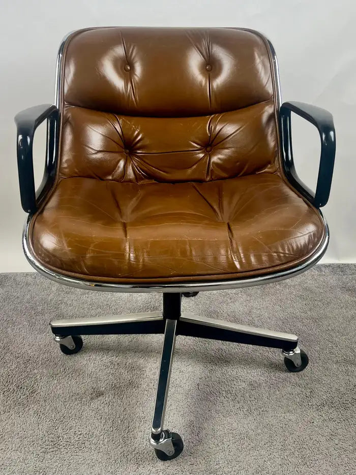 Charles Pollock MCM Leather Executive Desk Chair in Cognac Brown for Knoll