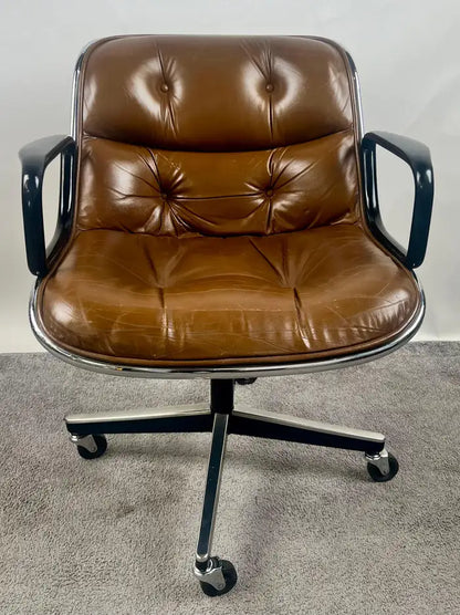 Charles Pollock MCM Leather Executive Desk Chair in Cognac Brown for Knoll