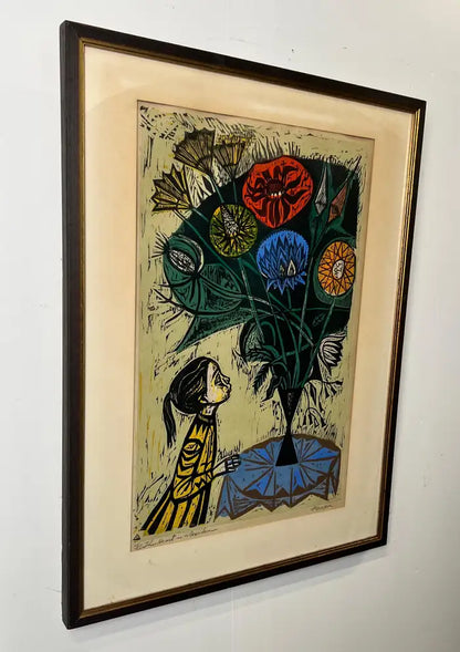 Irving Amen, The Heart is a Garden, Signed & Numbered Color Woodcut Print 1964