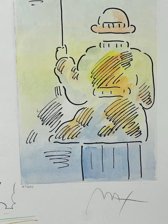 Peter Max Umbrella Man III (Angel with Heart/Sailboat) Hand Colored Etching 2018