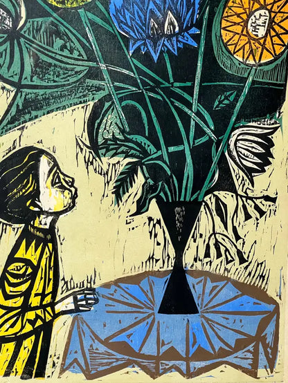 Irving Amen, The Heart is a Garden, Signed & Numbered Color Woodcut Print 1964