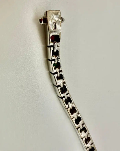 Art Deco Style Sterling Silver Ruby, Emerald & Sapphire Tennis Bracelet, 9 CT