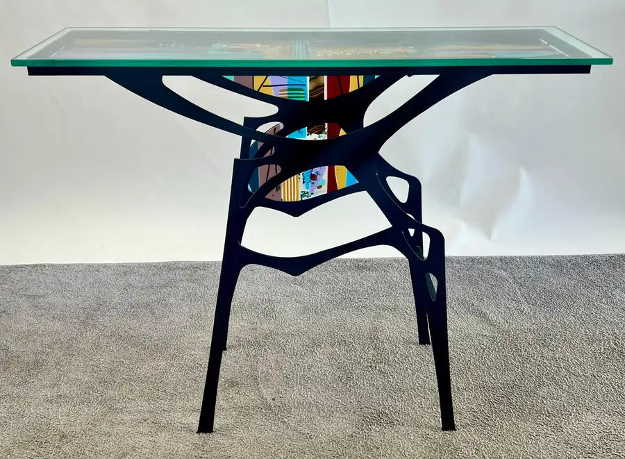 Sabra Richards Art Glass & Steel Sculptural Console Table, Signed & Dated 2008