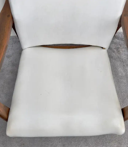 Milo Baughman Style MCM in White Faux Leather Rocking Chair