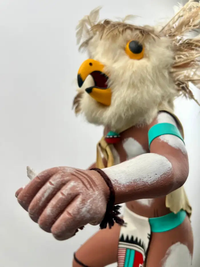 Hopi Owl Kachina Native American Carved Wood Figure, Signed, Late 20th Century 1990's