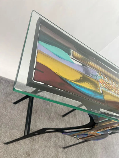 Sabra Richards Art Glass & Steel Sculptural Console Table, Signed & Dated 2008