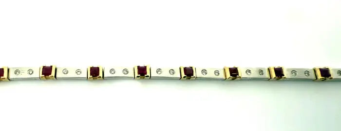 Art Deco Style 14K White Gold Bracelet with Rubies and Diamonds