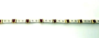 Art Deco Style 14K White Gold Bracelet with Rubies and Diamonds