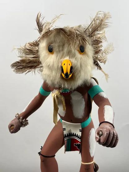 Hopi Owl Kachina Native American Carved Wood Figure, Signed, Late 20th Century 1990's