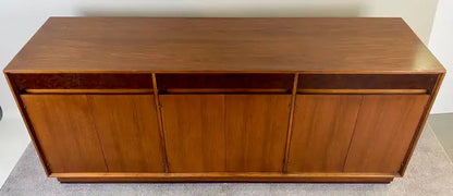 John Stuart Mid-Century Modern Walnut and Burl Wood Sideboard Credenza