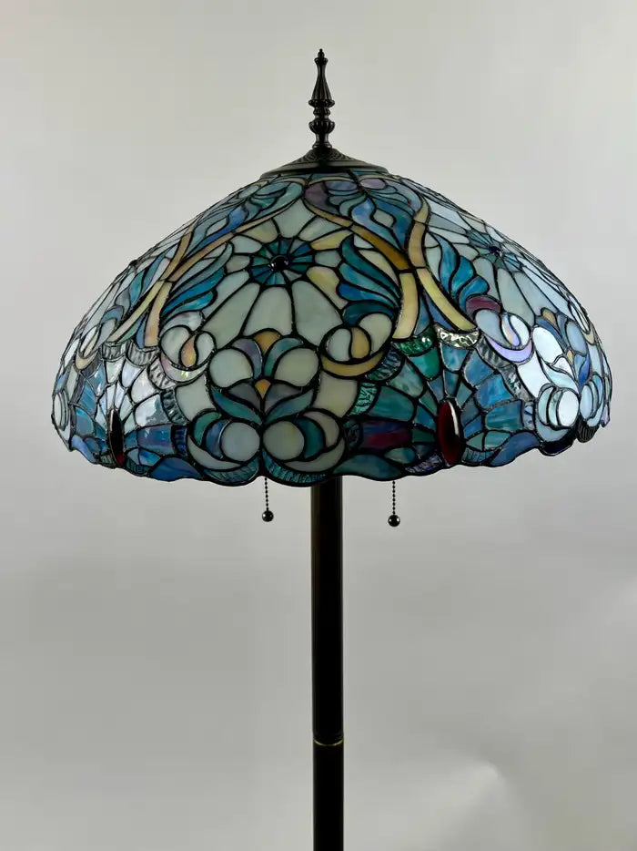 Art Nouveau Tiffany Sale Blue Stained Glass Dome Shaped Shade Floor Lamp