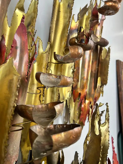 Brutalist Brass & Copper Sculptural Wall Fountain, 1970s After Silas Seandel