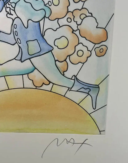 Peter Max Flower Jumper Over Sunrise Etching & Hand-Coloring Signed & Framed 2016