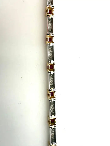 Art Deco Style 14K White Gold Bracelet with Rubies and Diamonds