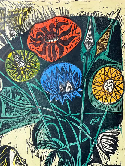Irving Amen, The Heart is a Garden, Signed & Numbered Color Woodcut Print 1964