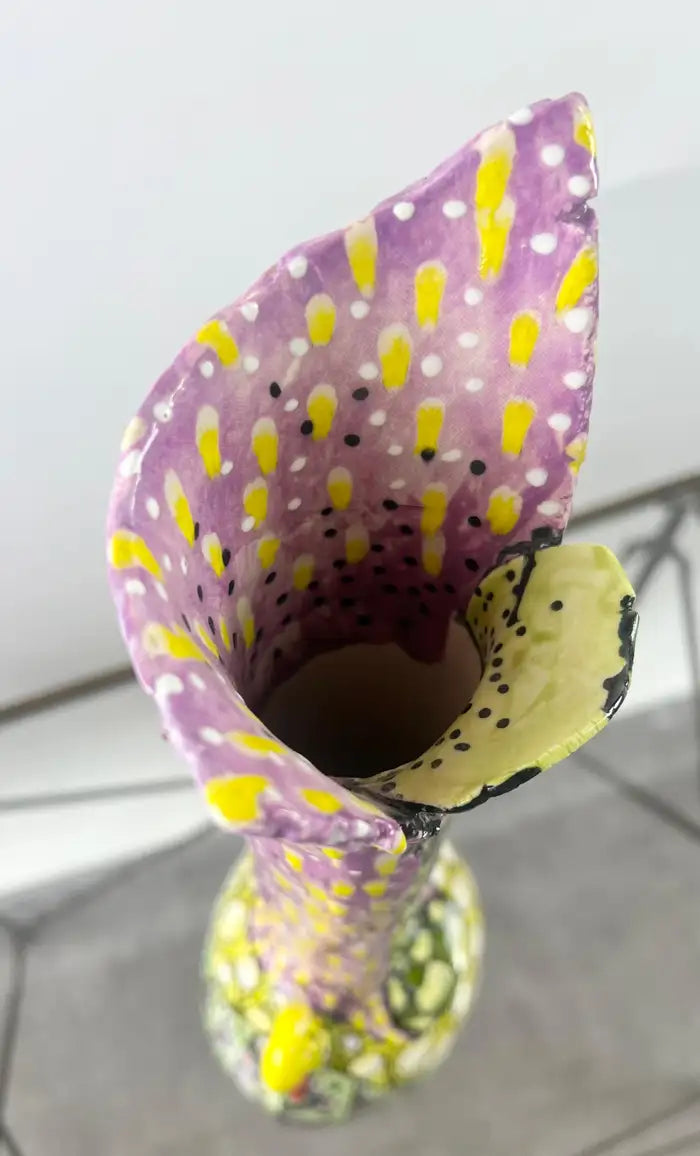 Abstract Studio Multi-Color Hand Painted Ceramic Vase Signed & Dated 1999