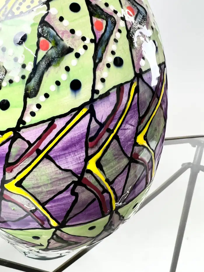 Abstract Studio Multi-Color Hand Painted Ceramic Vase Signed & Dated 1999