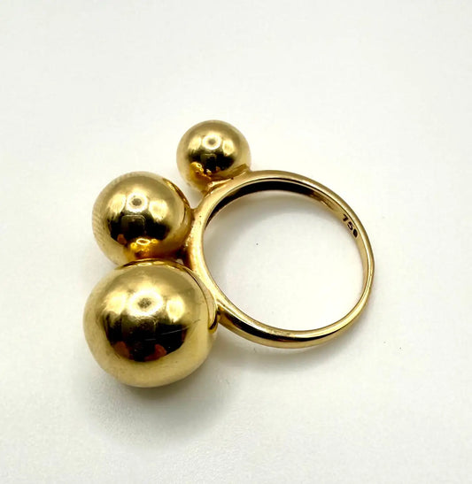 Modernist Triple Sphere Ring in 18K Yellow Gold