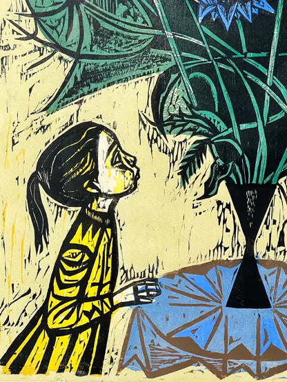 Irving Amen, The Heart is a Garden, Signed & Numbered Color Woodcut Print 1964