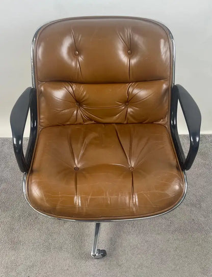 Charles Pollock MCM Leather Executive Desk Chair in Cognac Brown for Knoll