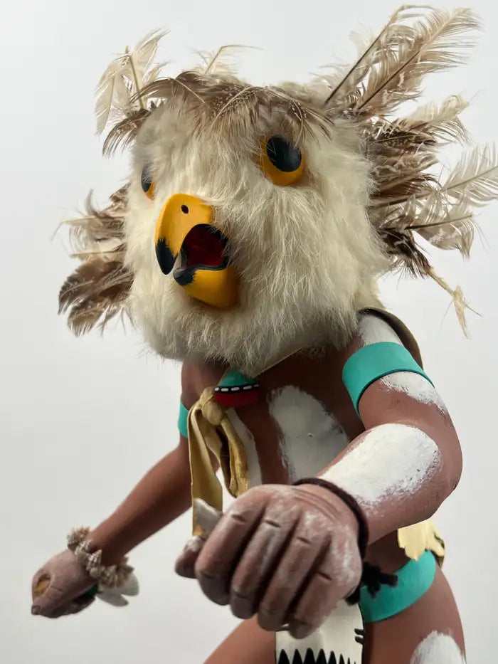 Hopi Owl Kachina Native American Carved Wood Figure, Signed, Late 20th Century 1990's