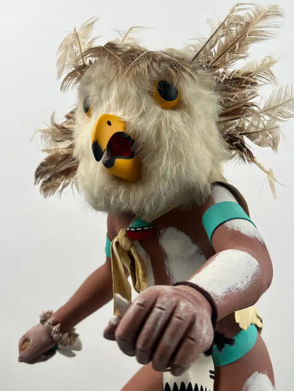 Hopi Owl Kachina Native American Carved Wood Figure, Signed, Late 20th Century 1990's